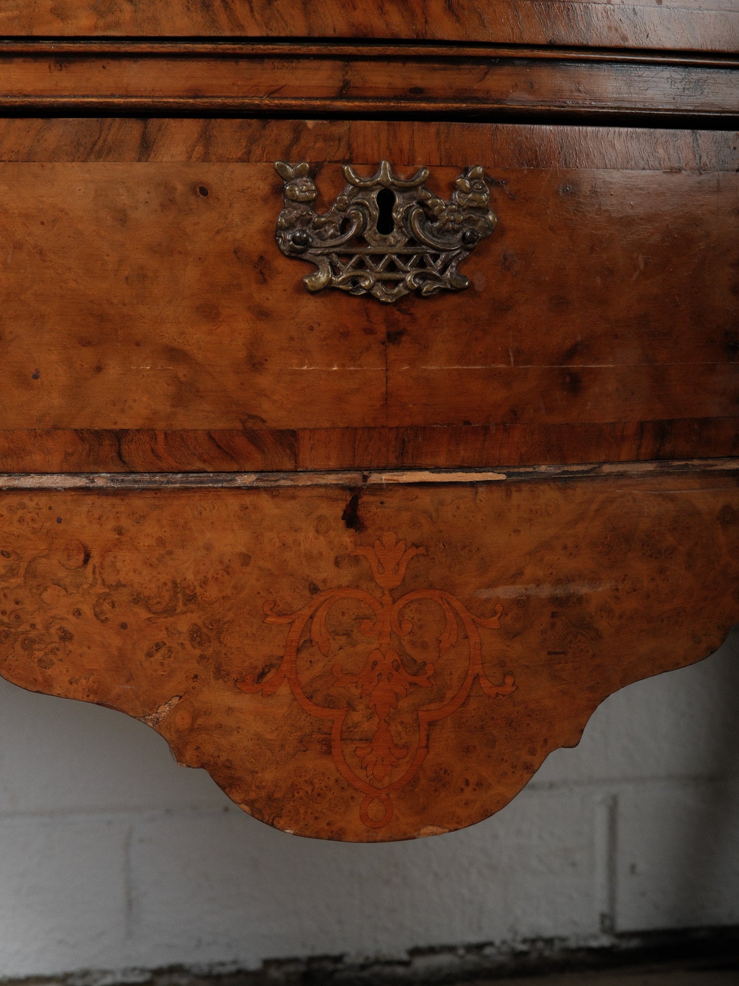 Early 20th Century English Burl Walnut Chippendale Style Lowboy Ball-and-Claw Console