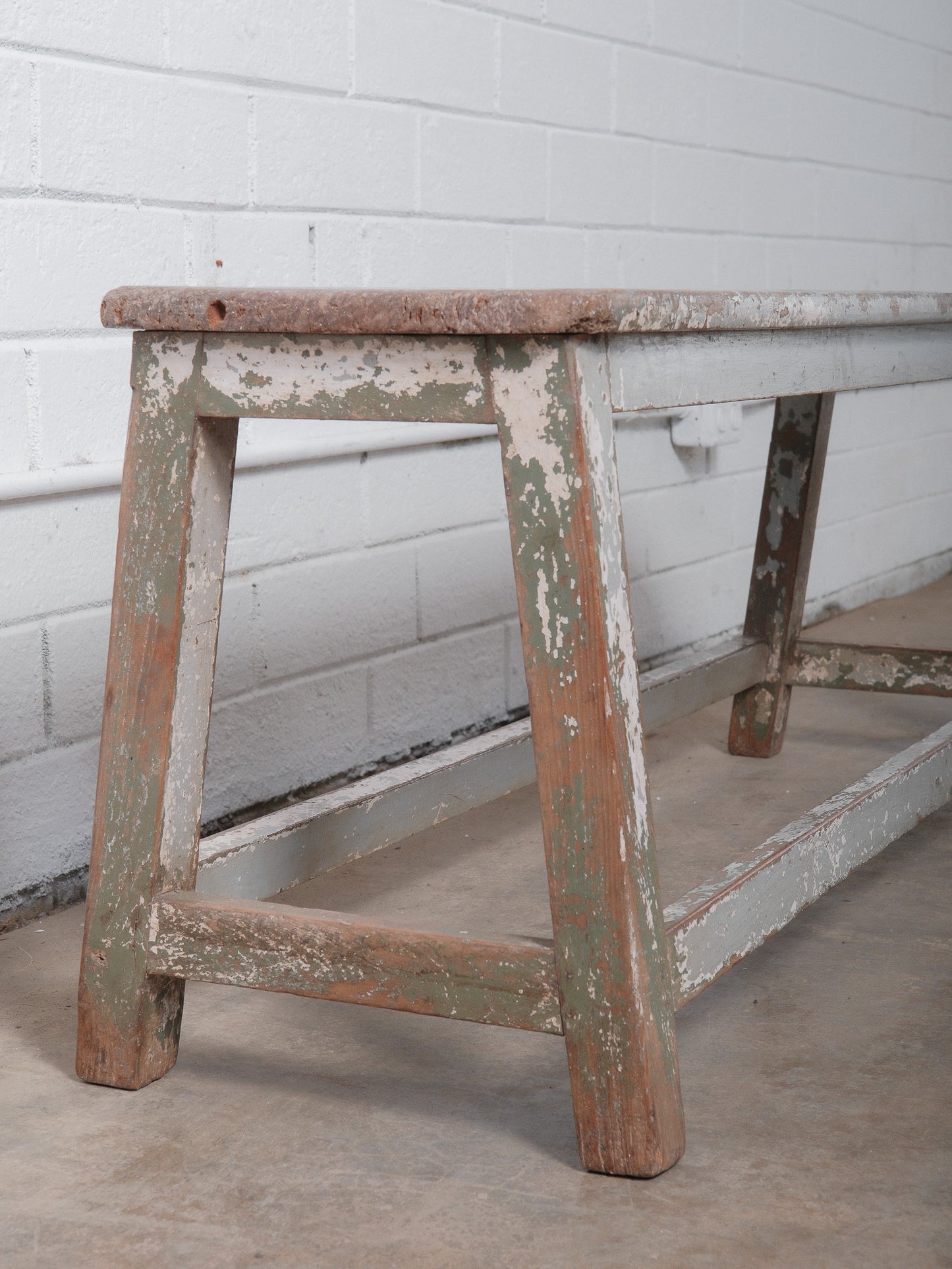 Rustic Grey Distressed Painted Wooden Bench