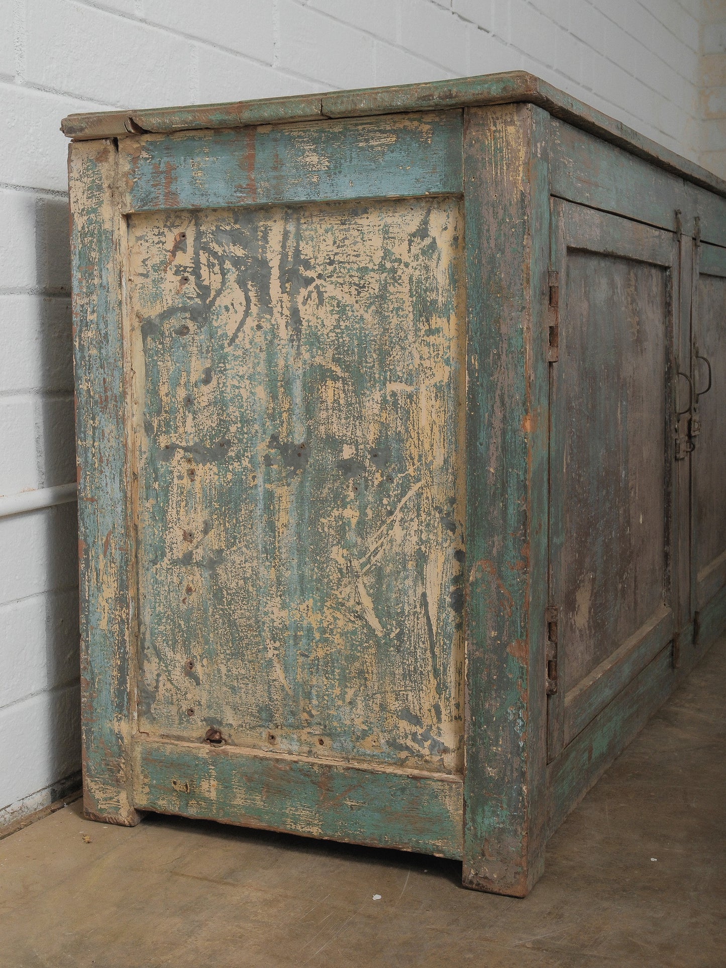 Distressed Turquoise Sideboard with Interior Shelving
