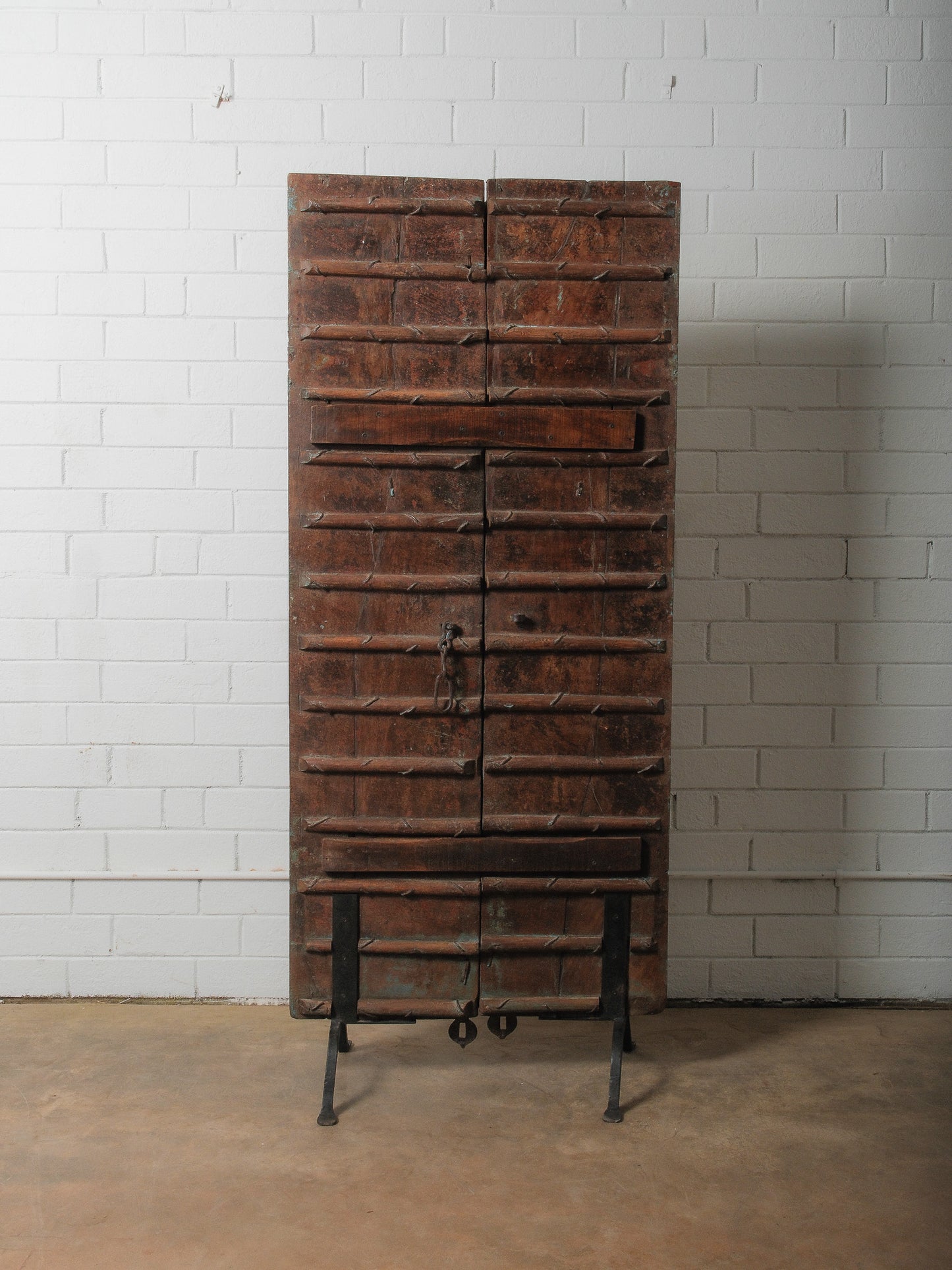 Decorative Carved Wooden Door on Iron Stand