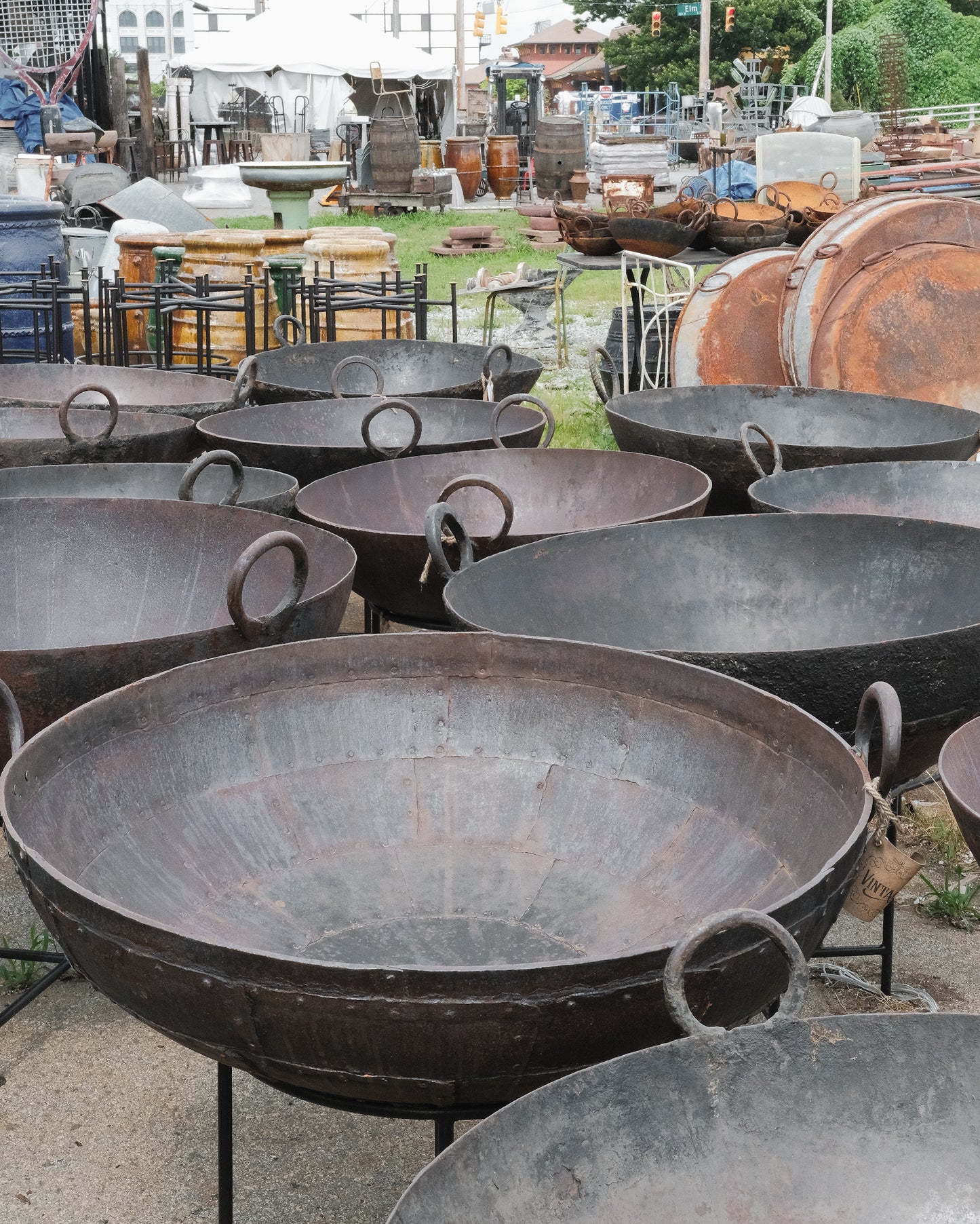 Vintage Indian Iron Wok Fire Pit on Stand