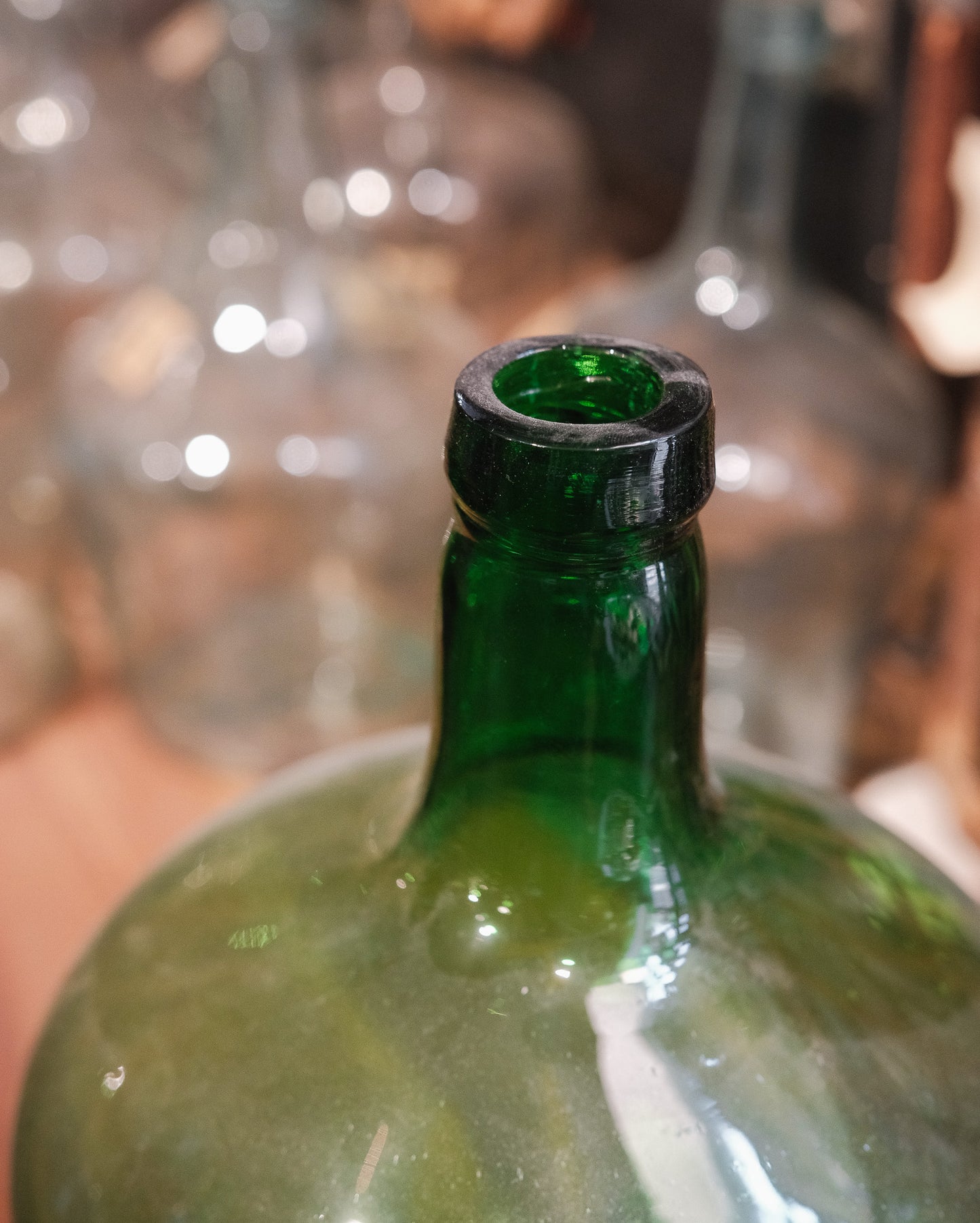 Vintage Emerald Green Glass Demijohn Bottle