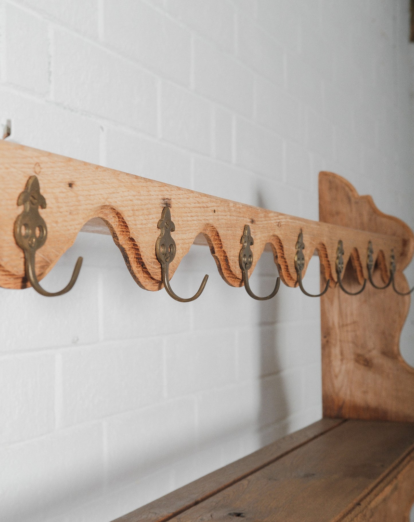 19th Century Oak Sideboard Cabinet with Upper Hutch Shelving and Hooks