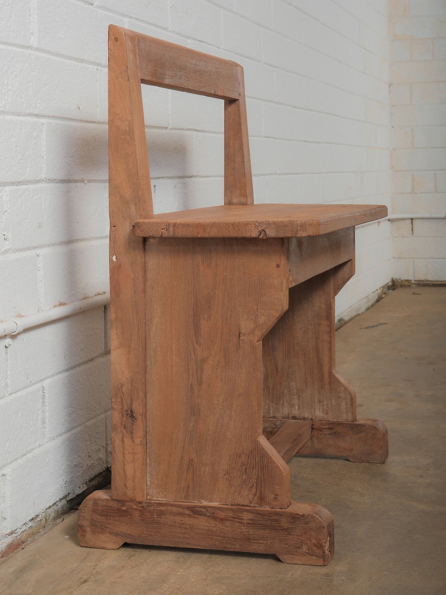Wood School Bench with Architectural Presence