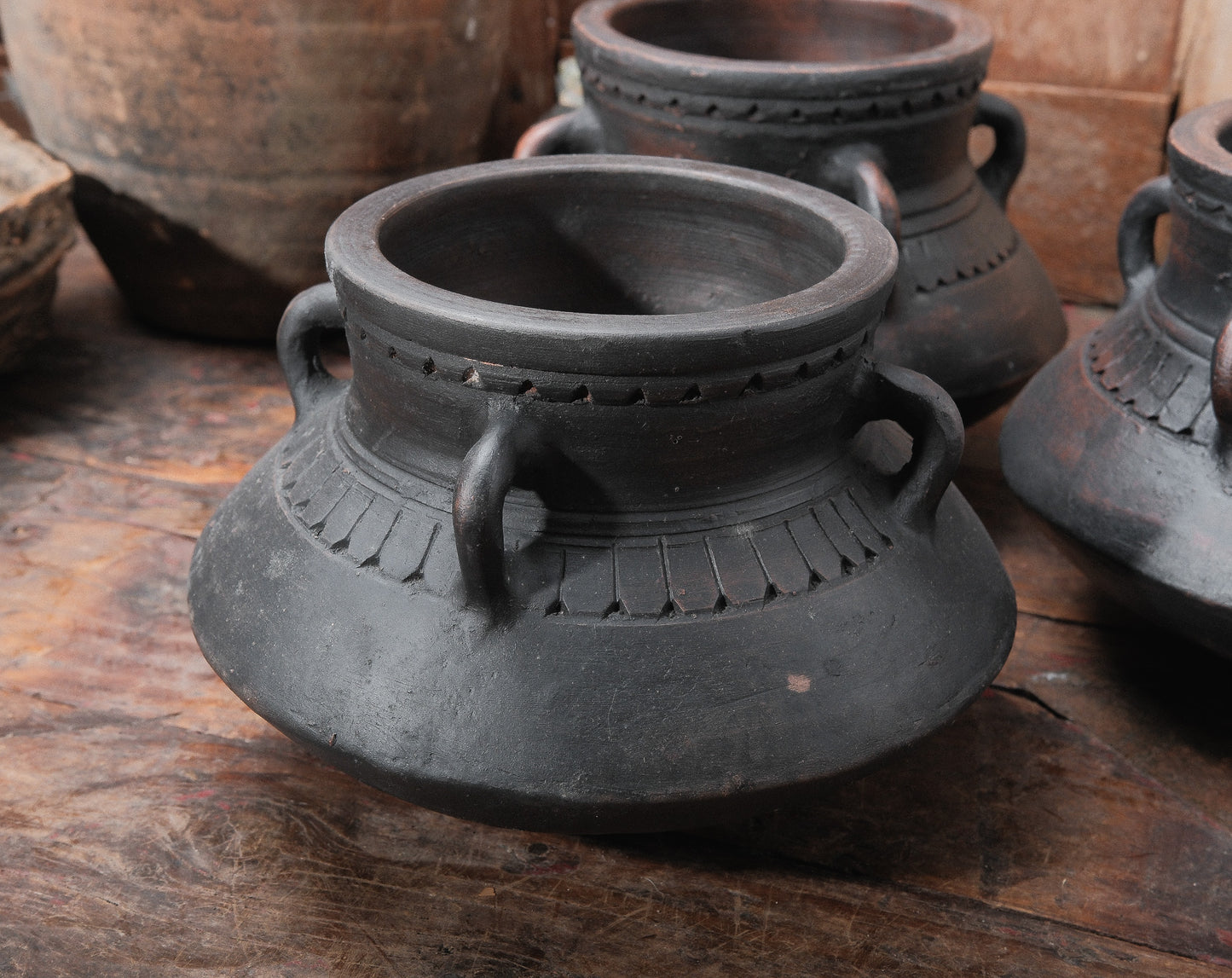 Black Clay Handi Pots with Handles