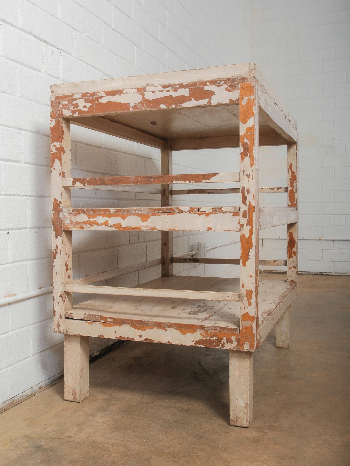 Painted Indian Wooden Shelving Table with Original Distressed Finish