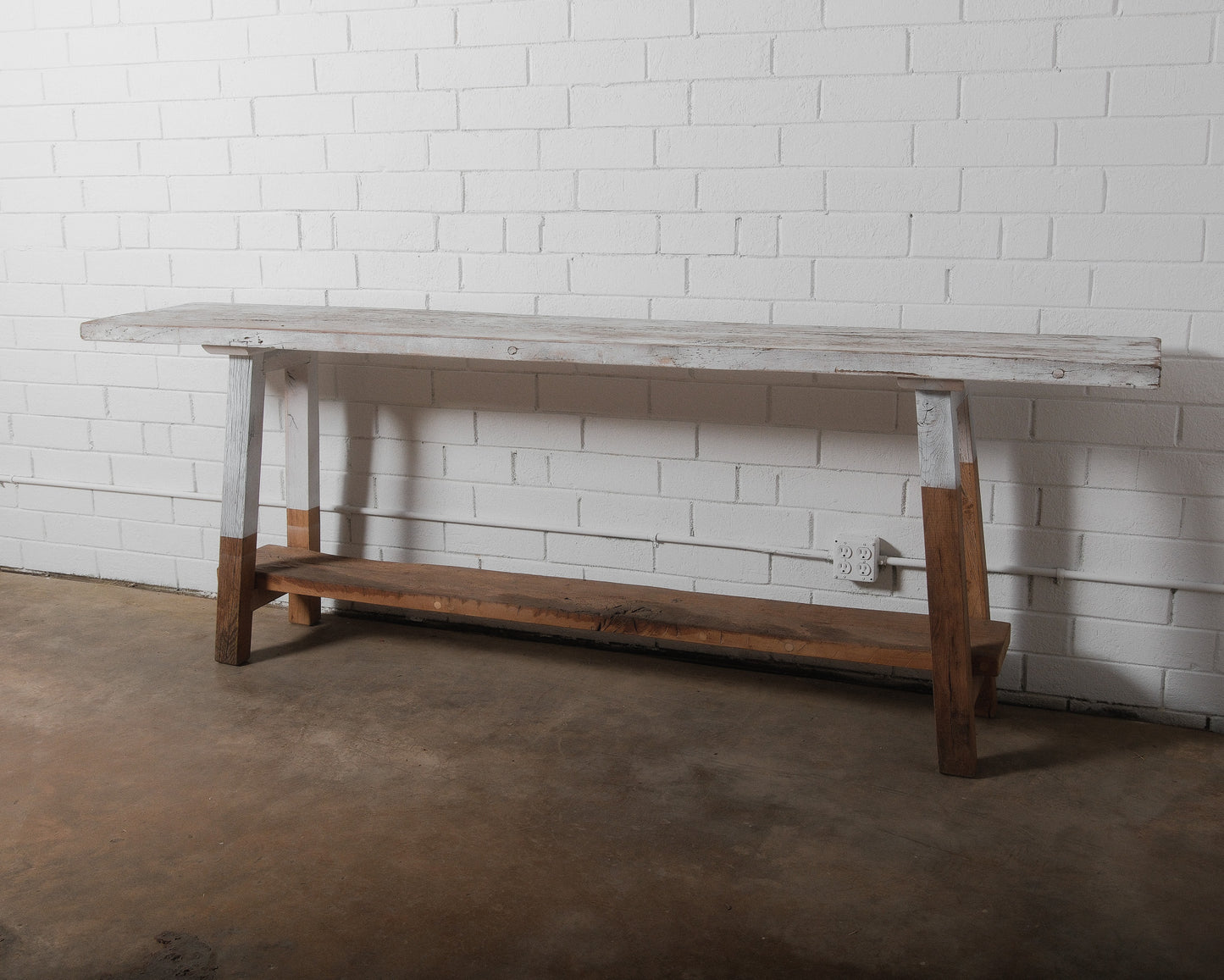 Rustic Vintage Console Table with Distressed Whitewashed Finish