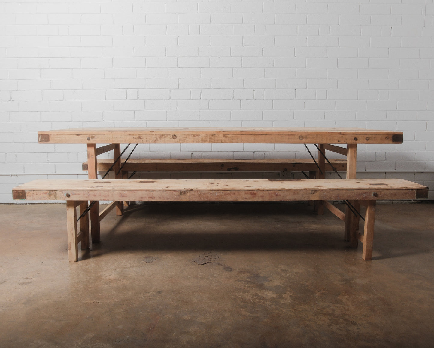 Indian Wedding Foldable Wood Table Set with Two Benches