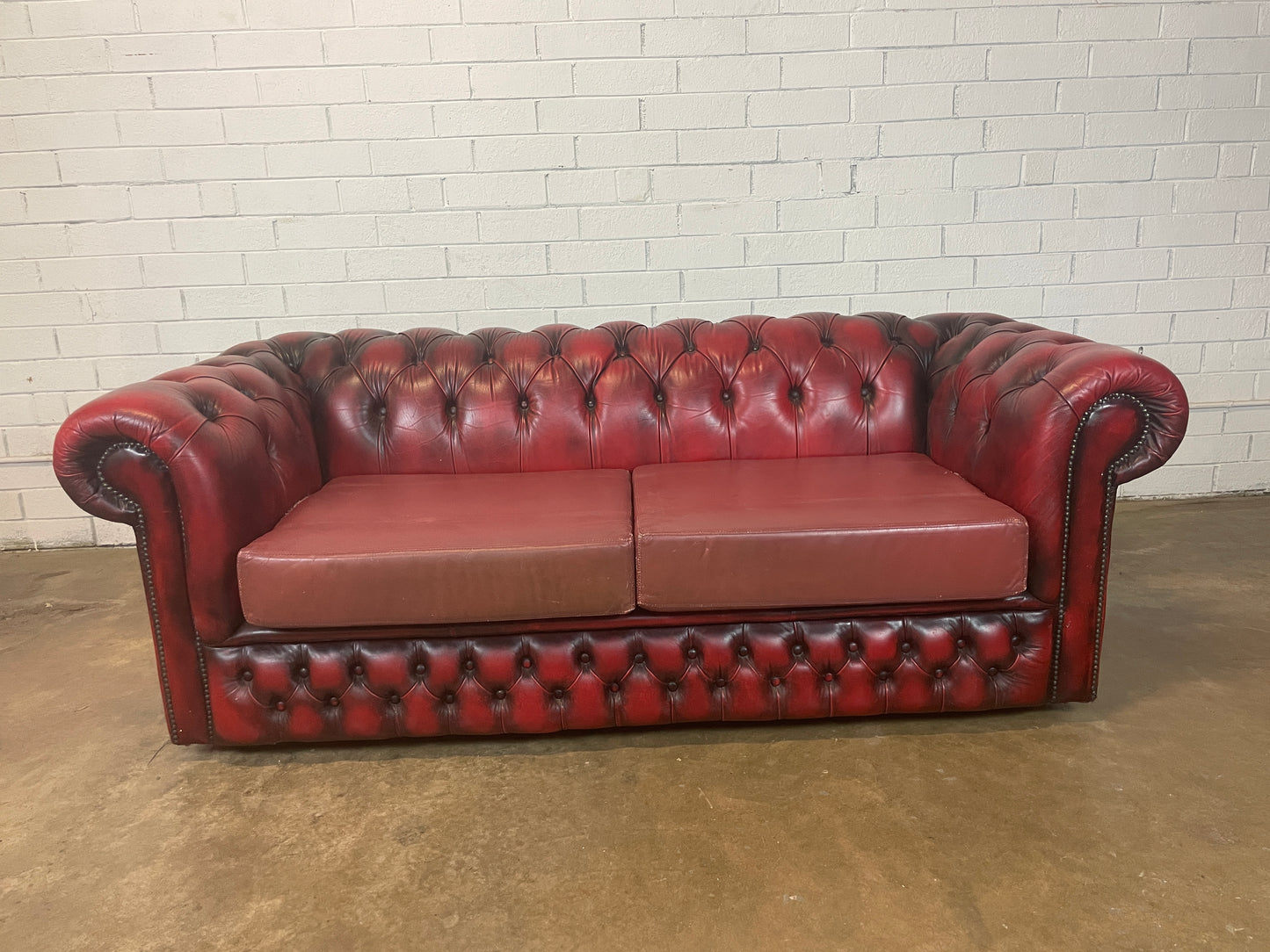 Red Leather Chesterfield Sofa