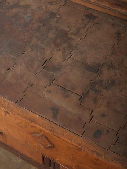 Early 20th Century French Butcher’s Block Table With Bull’s Head Mount