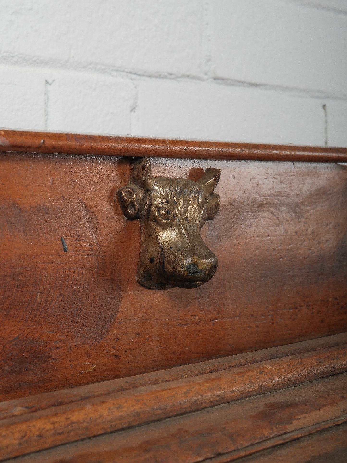 Early 20th Century French Butcher’s Block Table With Bull’s Head Mount
