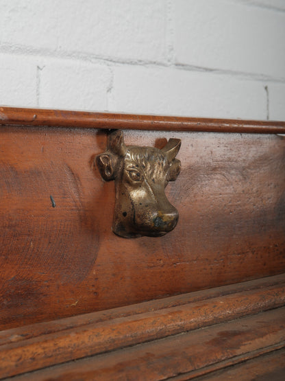 Early 20th Century French Butcher’s Block Table With Bull’s Head Mount
