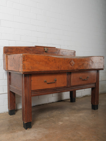 Early 20th Century French Butcher’s Block Table With Bull’s Head Mount