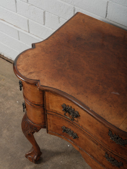 Early 20th Century English Burl Walnut Chippendale Style Lowboy Ball-and-Claw Console