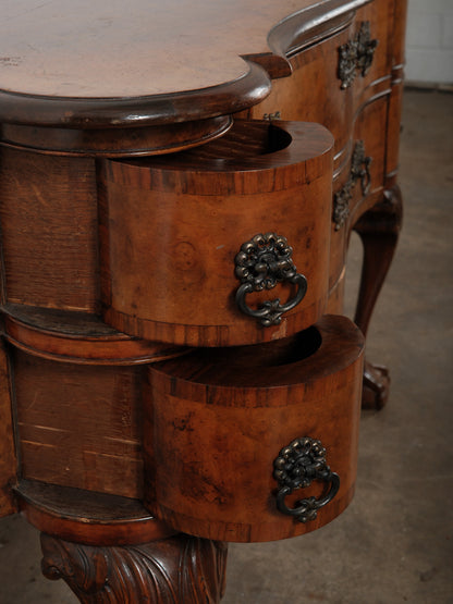 Early 20th Century English Burl Walnut Chippendale Style Lowboy Ball-and-Claw Console