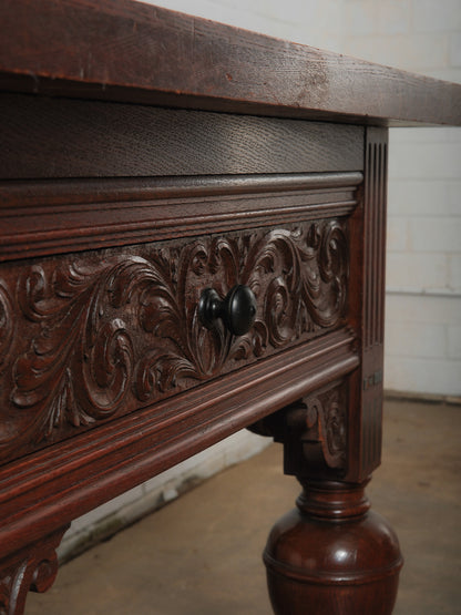 Late 19th Century Antique Renaissance Revival Carved Oak Table
