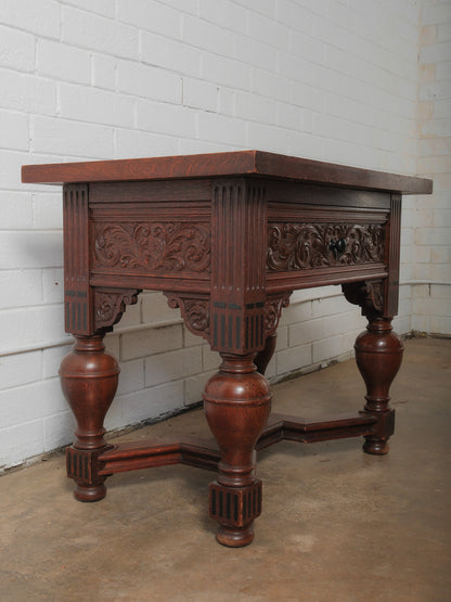 Late 19th Century Antique Renaissance Revival Carved Oak Table