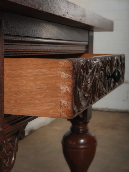 Late 19th Century Antique Renaissance Revival Carved Oak Table