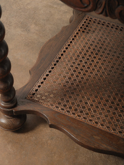 Antique Oak Tile-Top Side Table with Nautical Scene and Barley Twist Legs