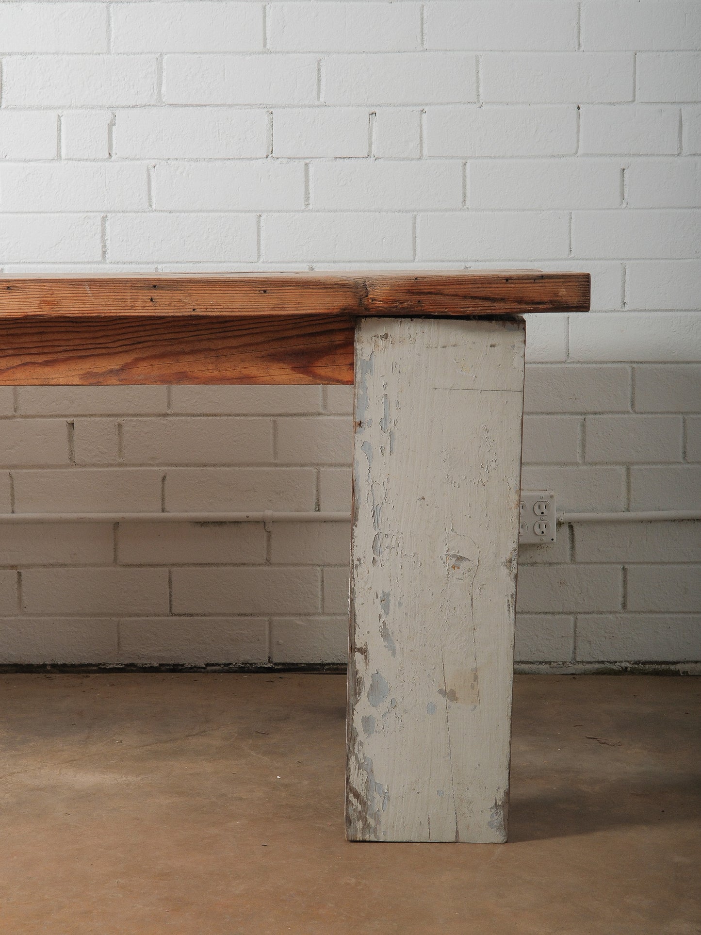 Rustic Farmhouse Dining Table with Natural Wood Slice Inlays and Painted Base