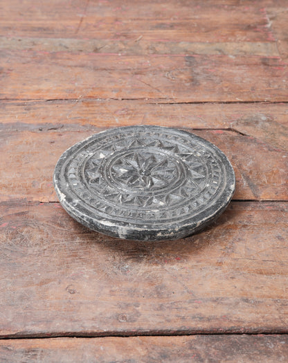 Hand-Carved Soapstone Trivet with Geometric Motif