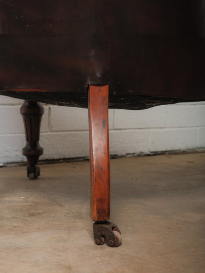Antique Victorian Tufted Leather Armchair on Casters