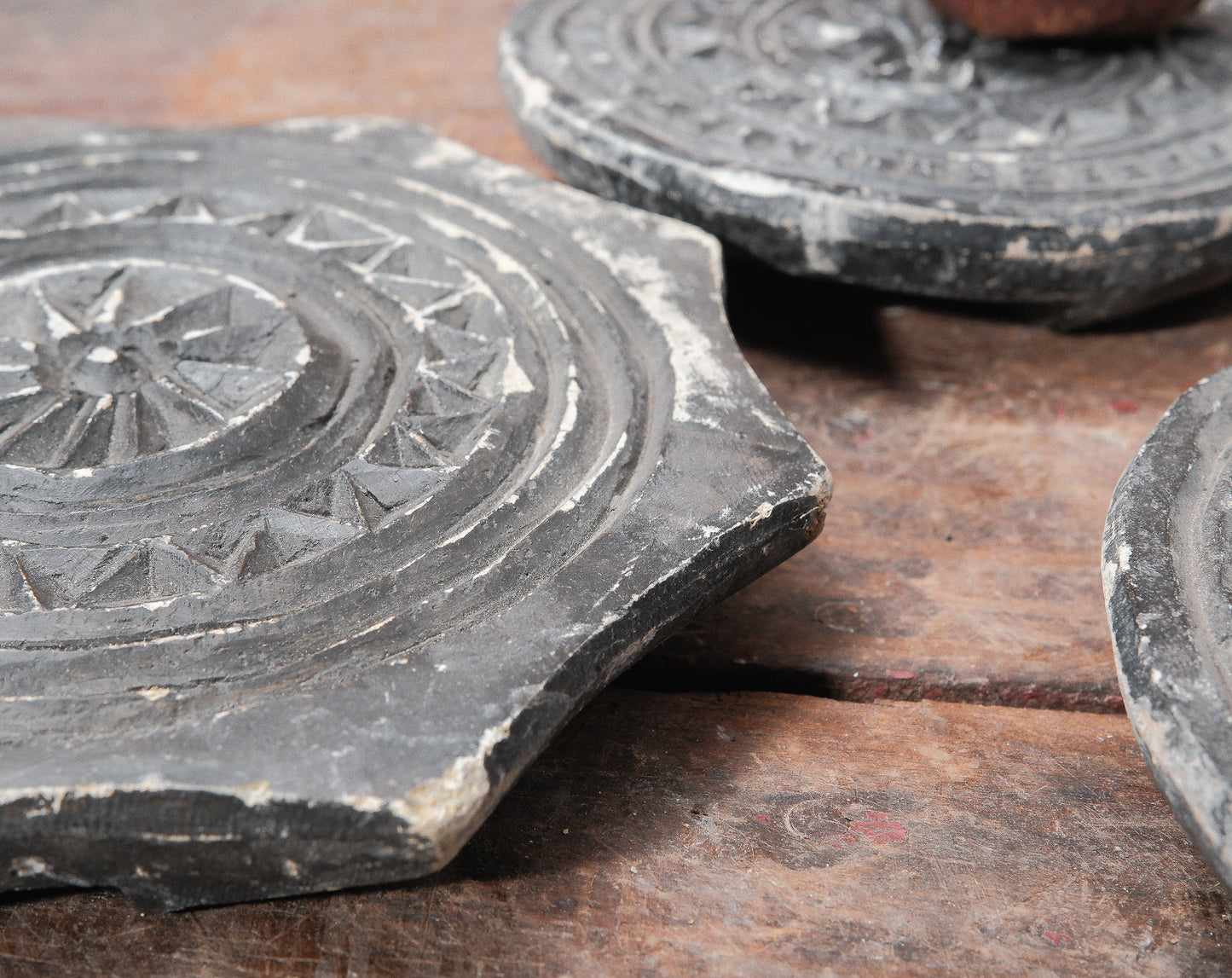 Hand-Carved Soapstone Trivet with Geometric Motif