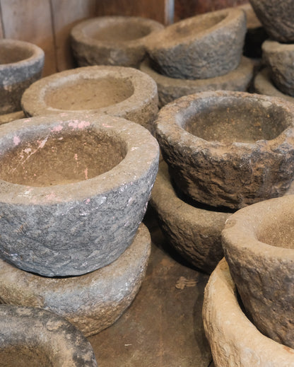 Hand-Carved Stone Mortar Bowls