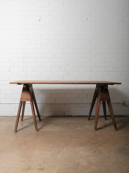 Rustic Industrial Sawhorse Trestle Work Table
