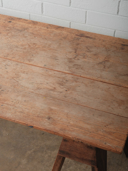 Rustic Industrial Sawhorse Trestle Work Table