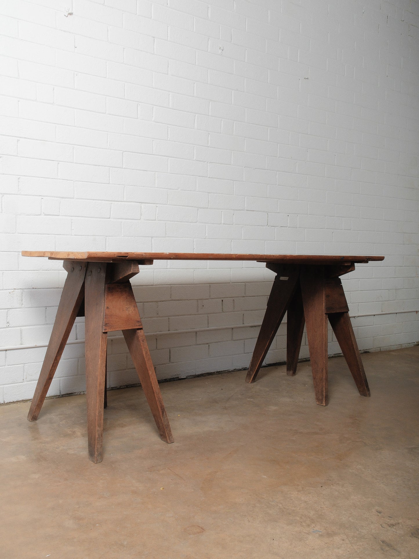 Rustic Industrial Sawhorse Trestle Work Table