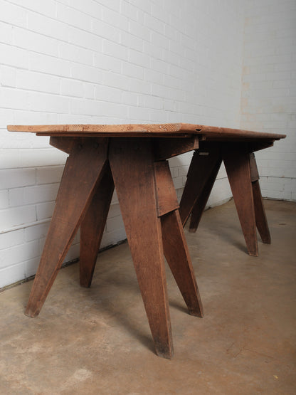 Rustic Industrial Sawhorse Trestle Work Table