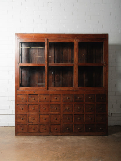 Apothecary Cabinet with Glass Doors and 32 Drawers Display Cupboard