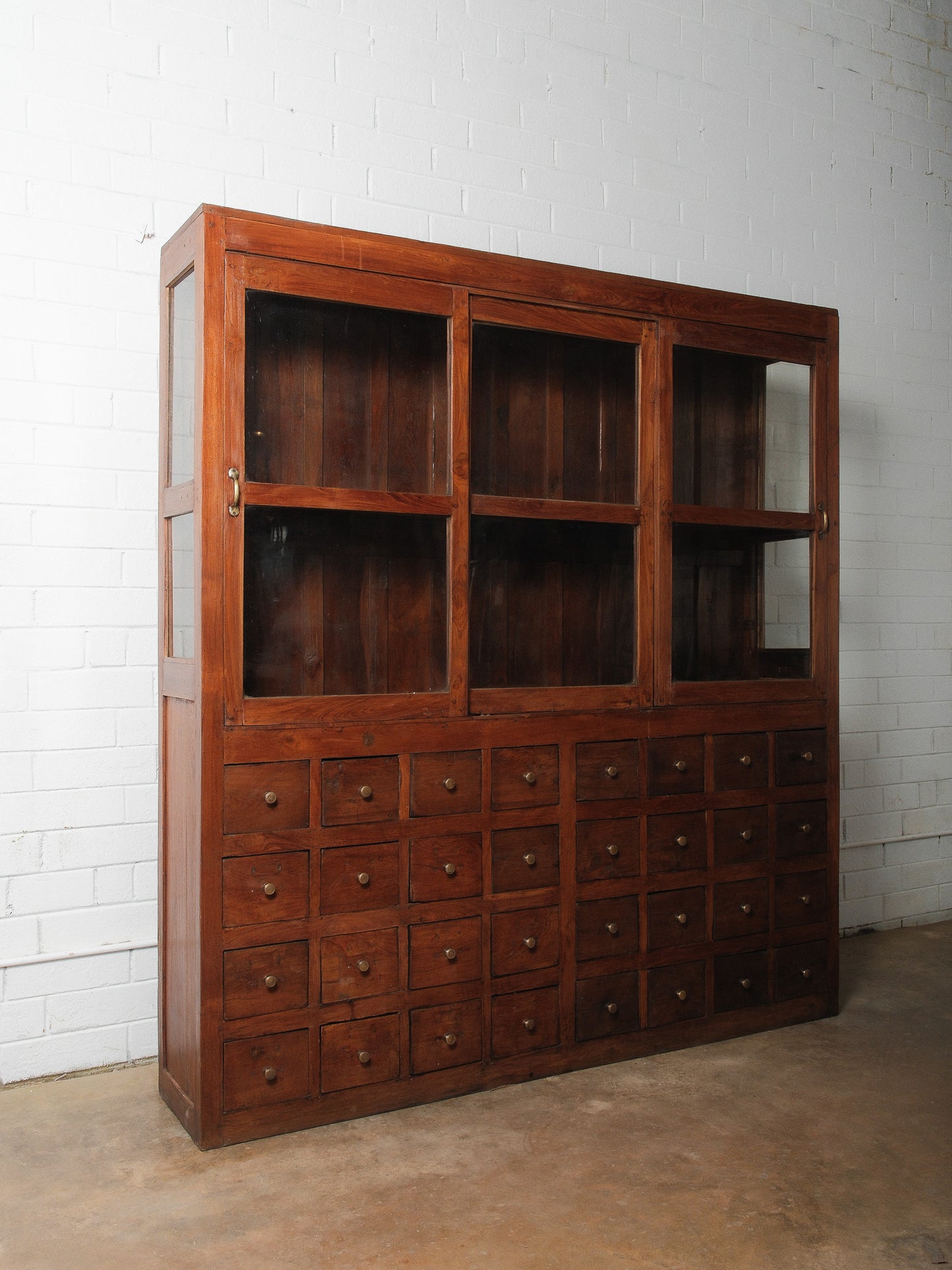 Apothecary Cabinet with Glass Doors and 32 Drawers Display Cupboard