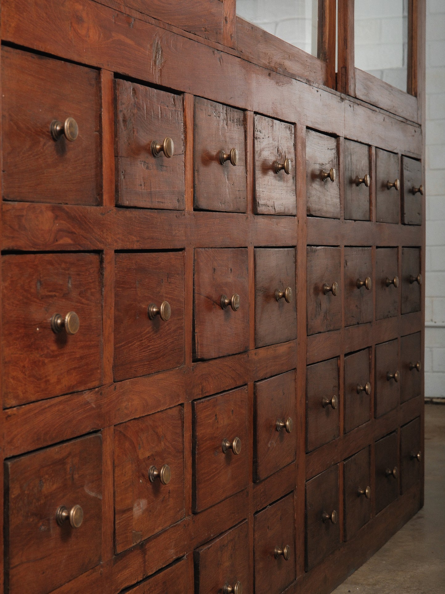 Apothecary Cabinet with Glass Doors and 32 Drawers Display Cupboard