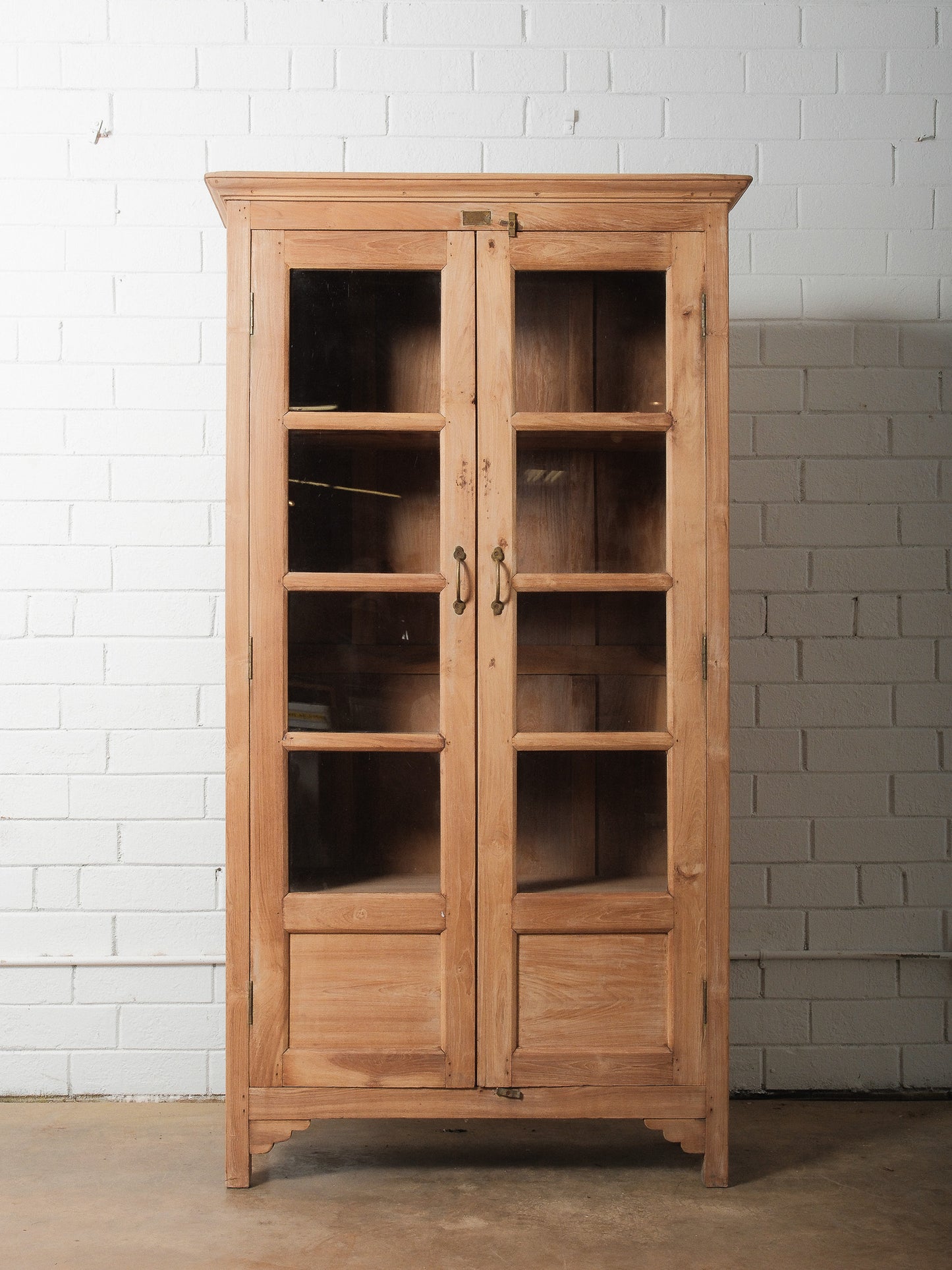 Bleached Teak Glass-Front Cabinet Display Cupboard