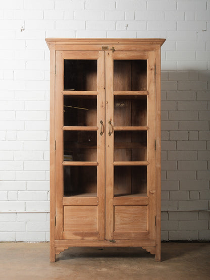 Bleached Teak Glass-Front Cabinet Display Cupboard