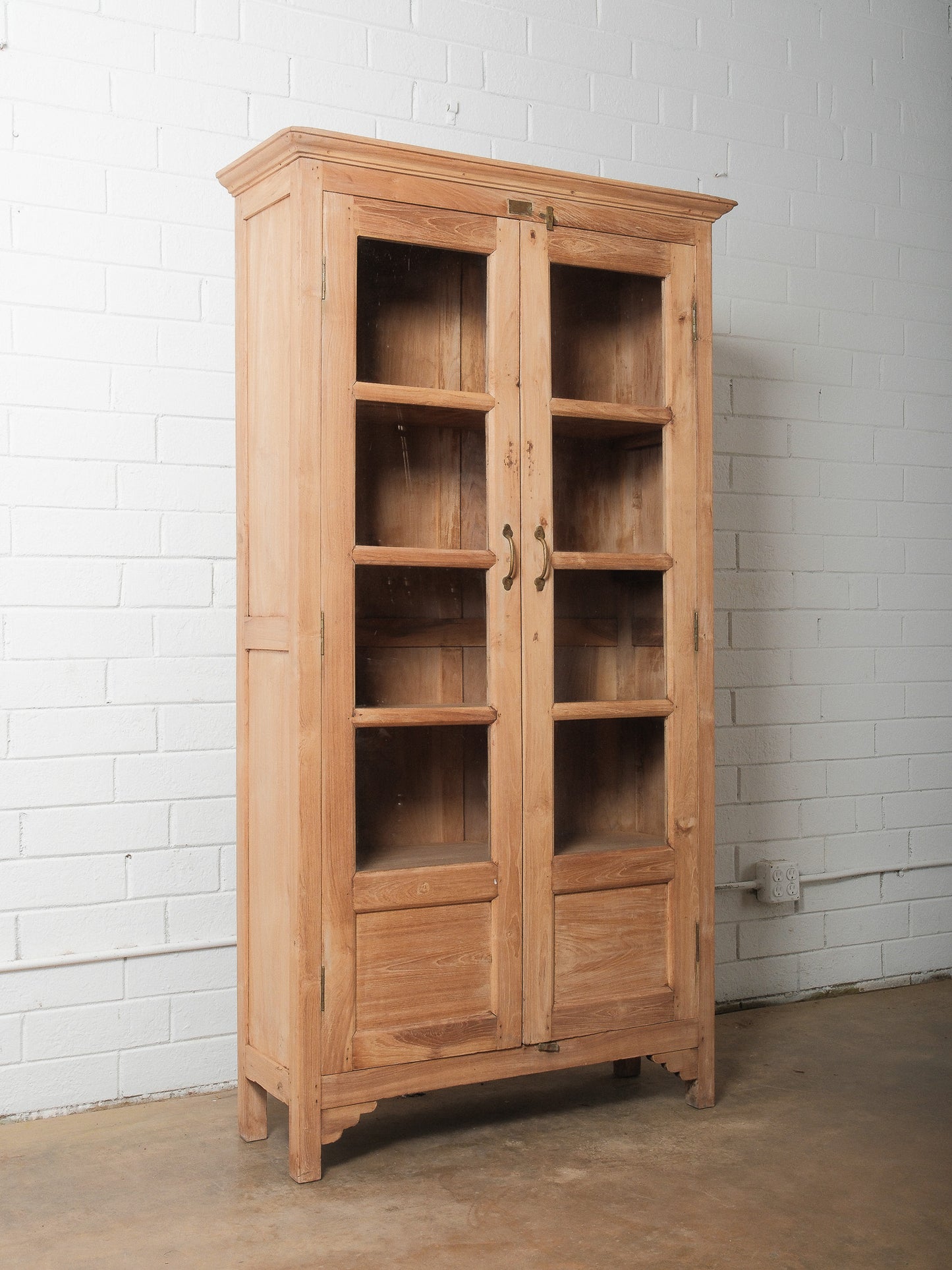 Bleached Teak Glass-Front Cabinet Display Cupboard