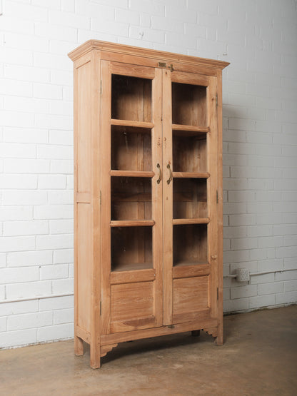 Bleached Teak Glass-Front Cabinet Display Cupboard