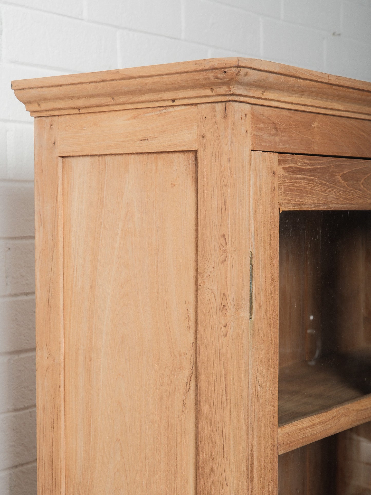 Bleached Teak Glass-Front Cabinet Display Cupboard