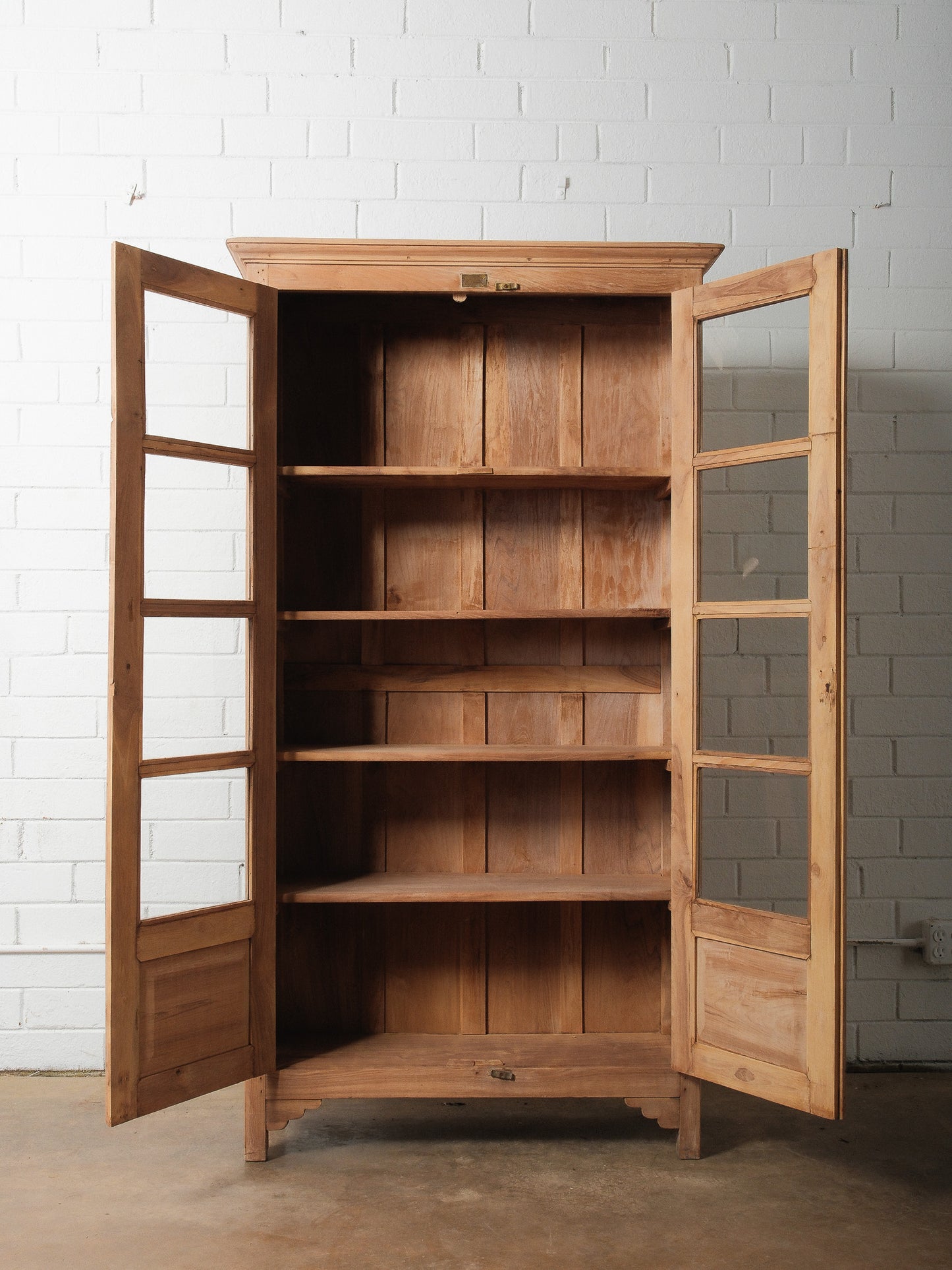 Bleached Teak Glass-Front Cabinet Display Cupboard