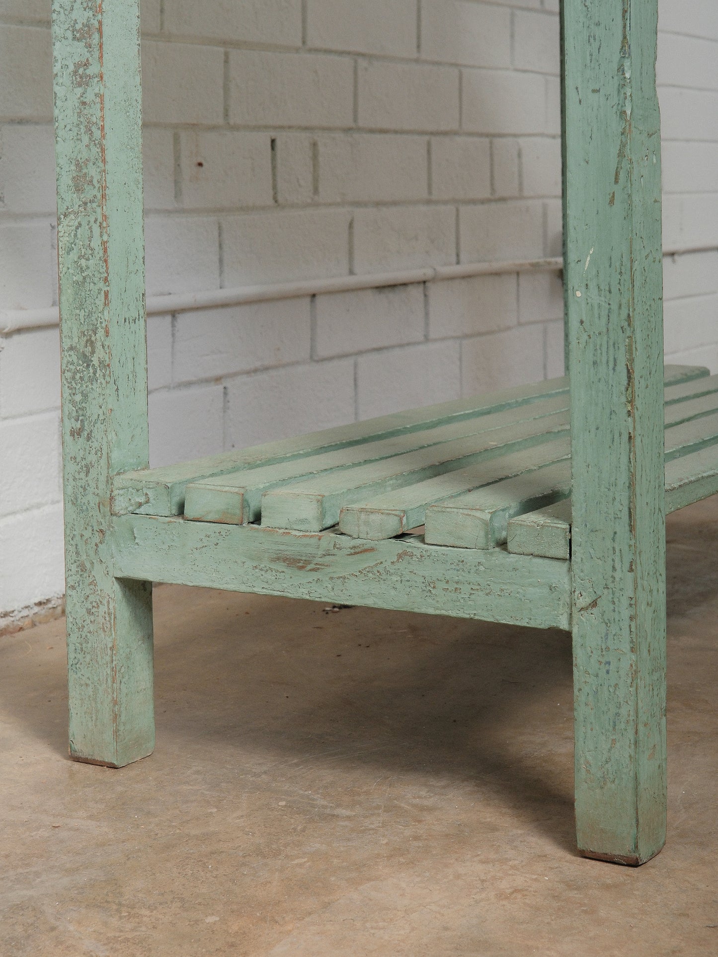 Rustic Mint-Green Wooden Glass Front Shelf Distressed Painted Display Cabinet