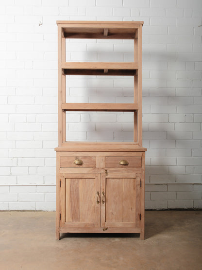 Rustic Natural Wood Shelf with Hutch