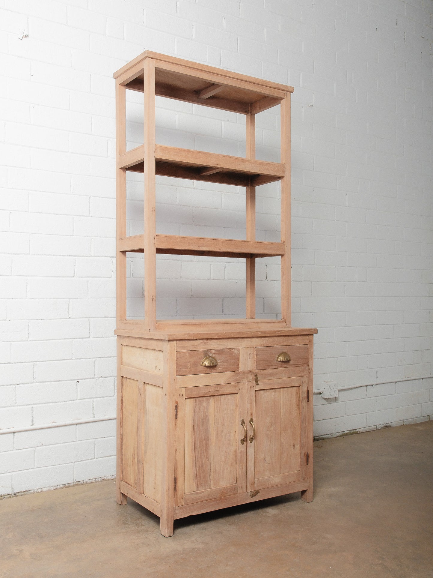 Rustic Natural Wood Shelf with Hutch