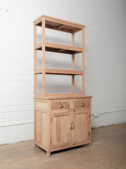 Rustic Natural Wood Shelf with Hutch