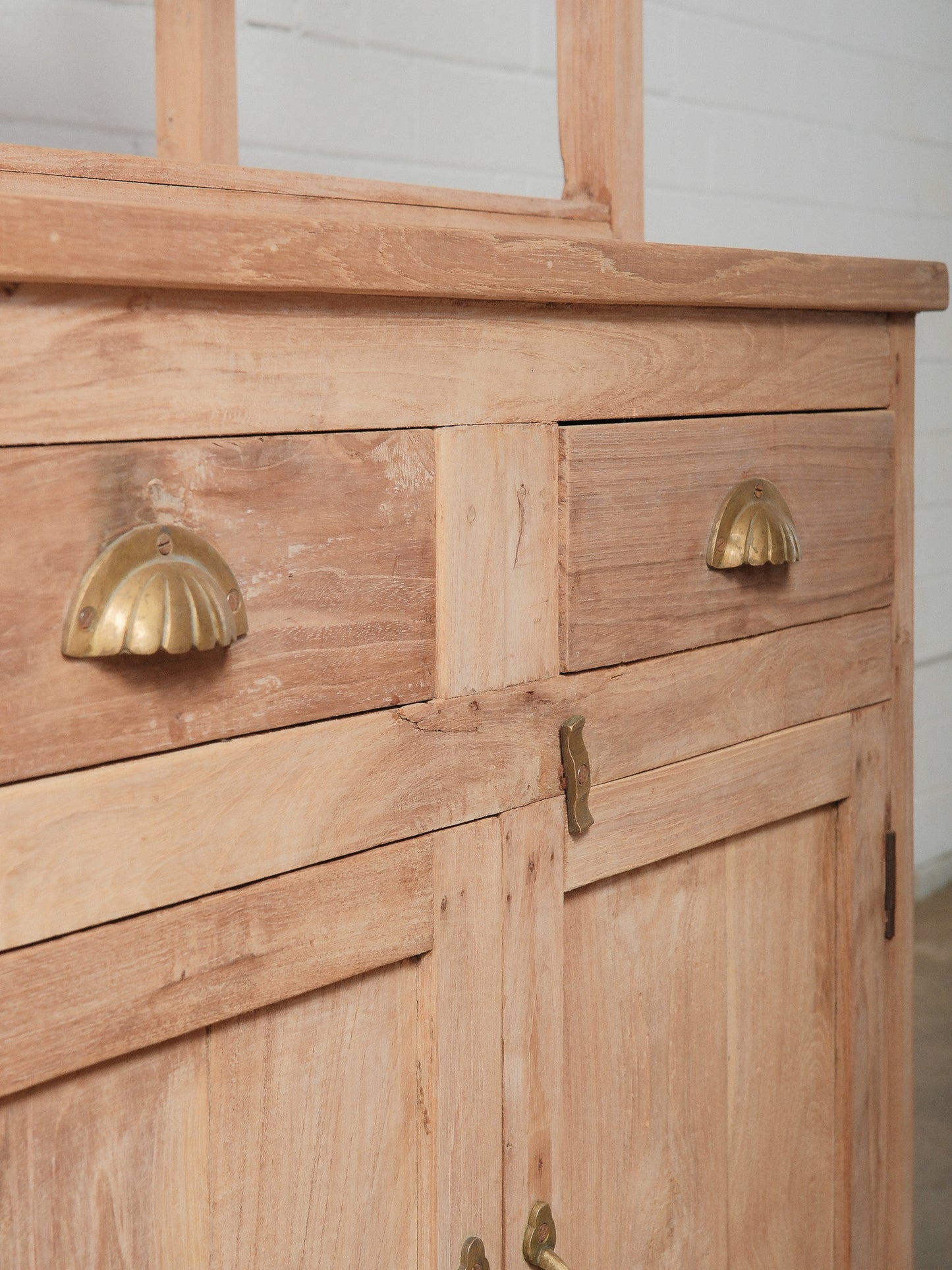 Rustic Natural Wood Shelf with Hutch