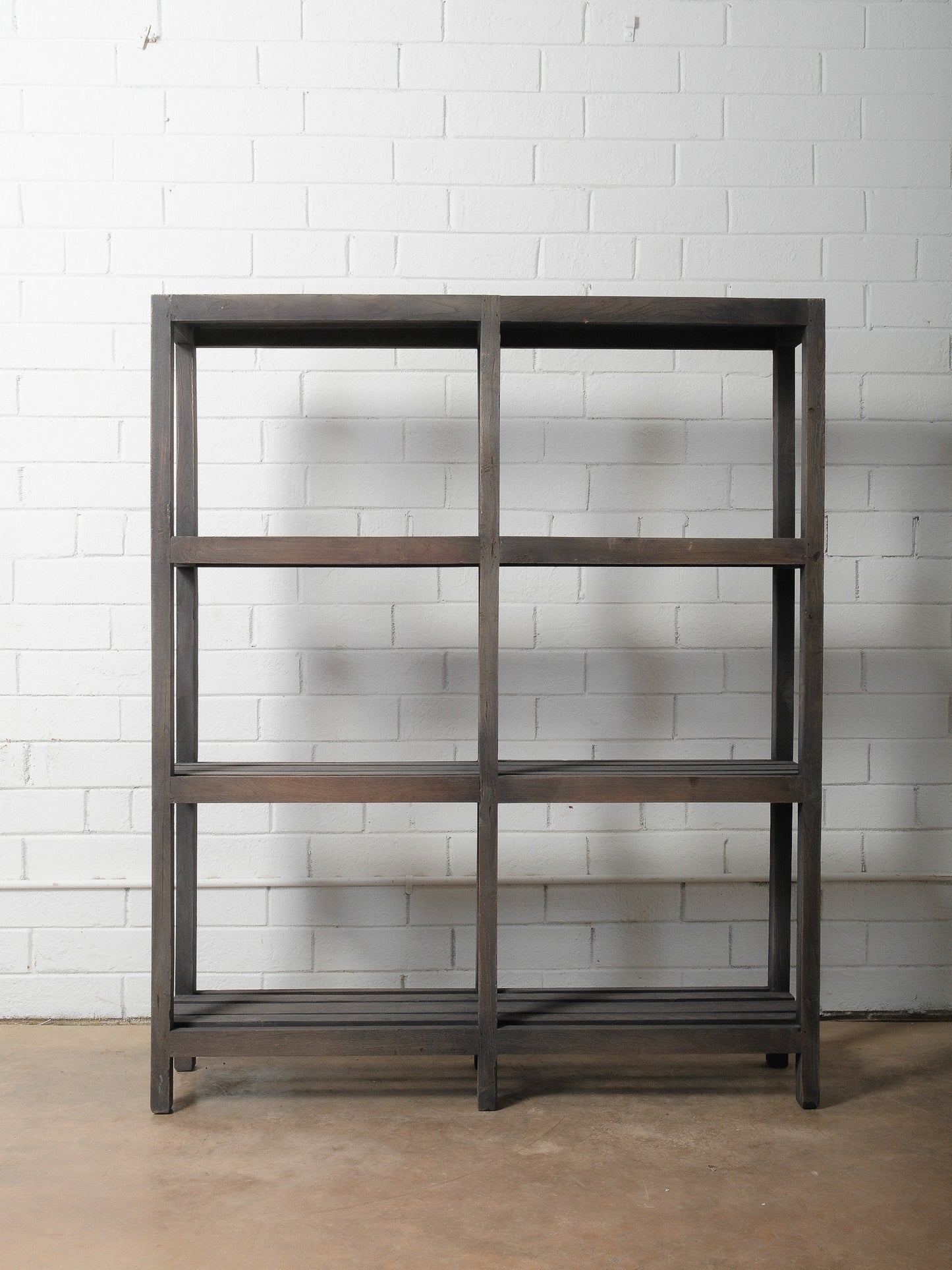 Rustic Dark-Stained Open Wooden Shelf