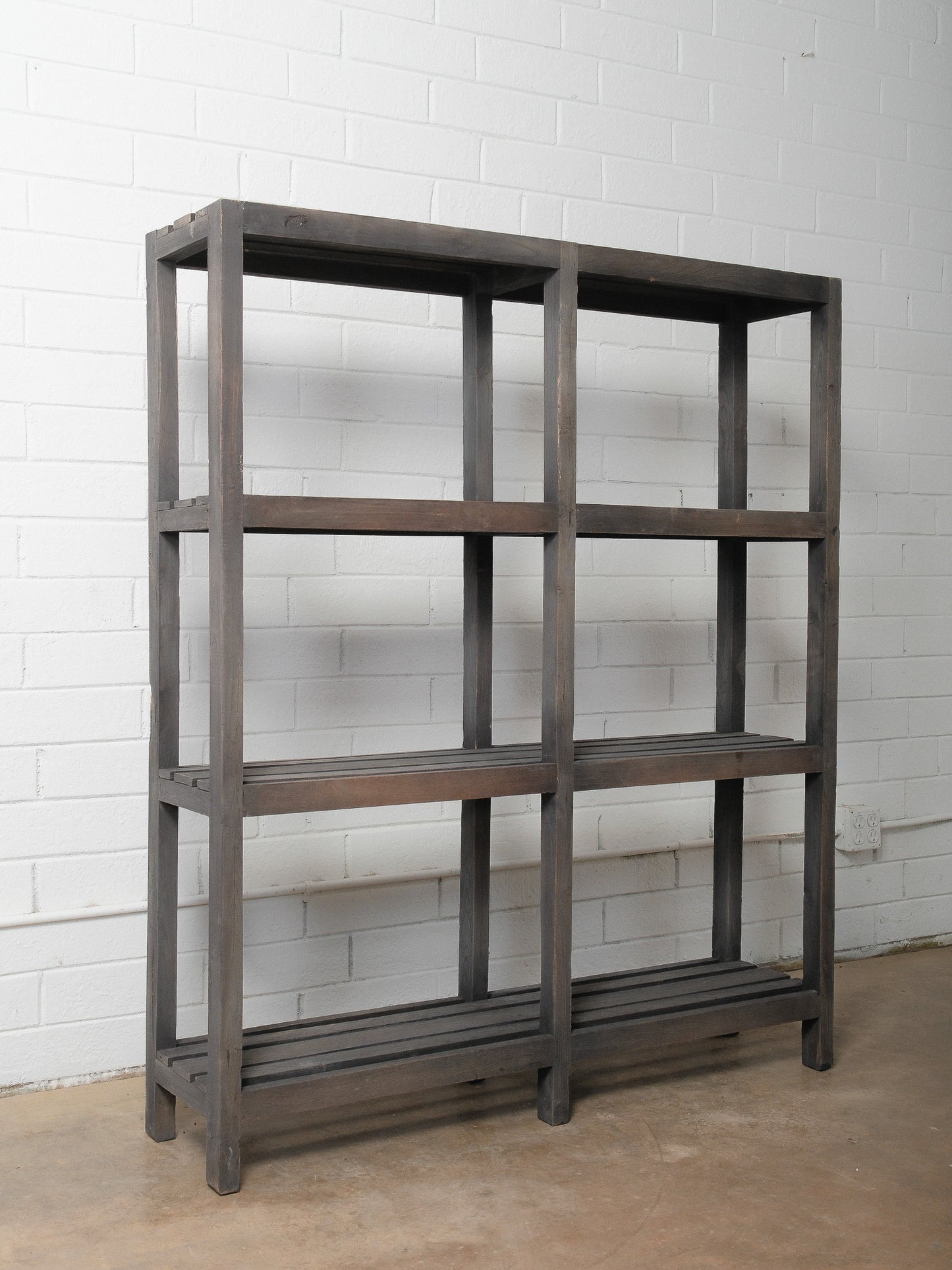 Rustic Dark-Stained Open Wooden Shelf