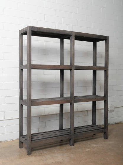 Rustic Dark-Stained Open Wooden Shelf