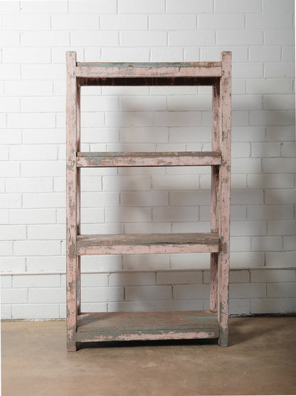 Distressed Pink and Teal Painted Wooden Shelf